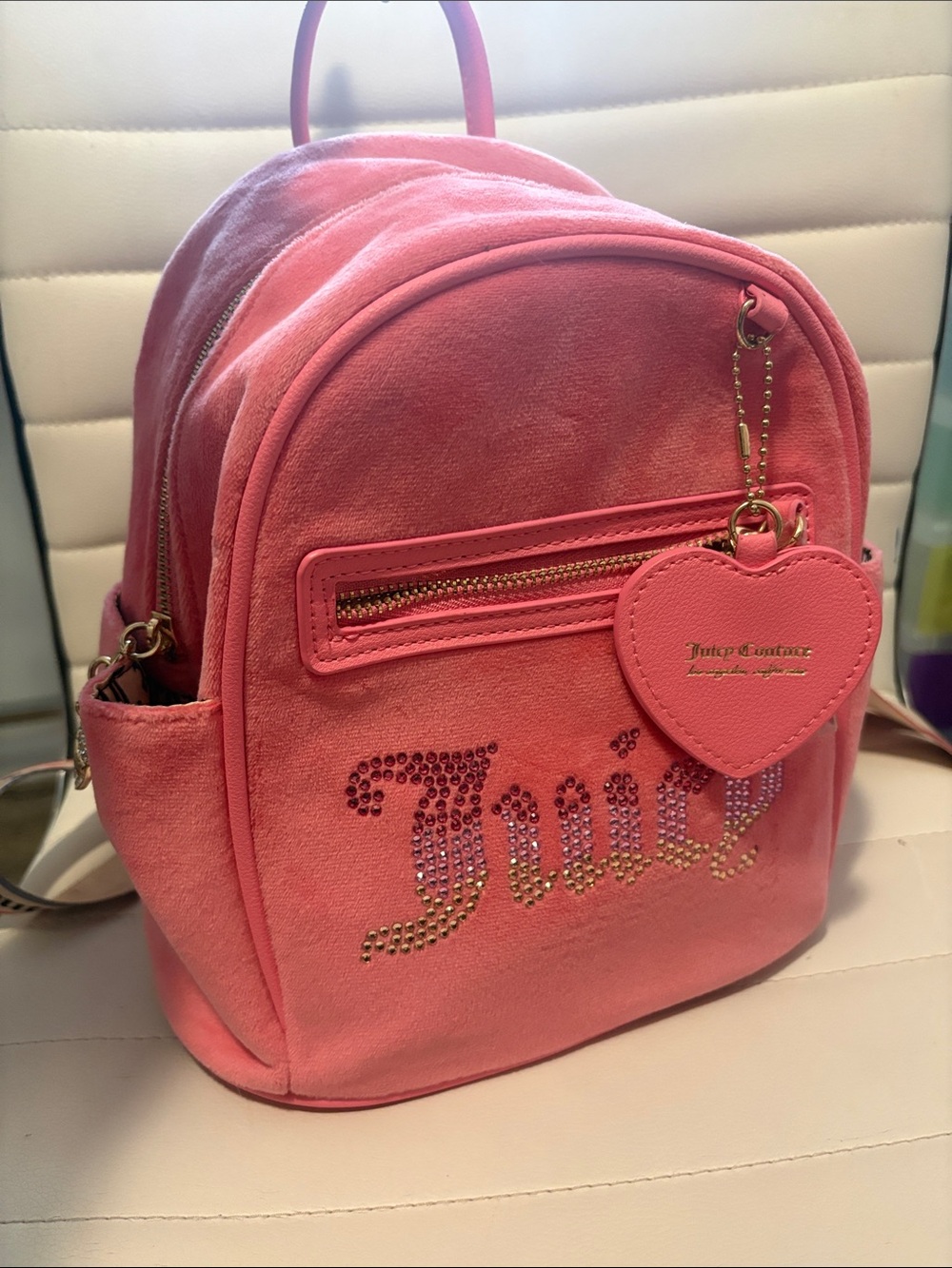 Juicy Couture Pink Velvet Mini Backpack with Heart Charm